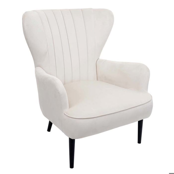 Fauteuil lounge cocktail chaise rembourree dossier haut en velours creme beige coutures decoratives 04_0006389