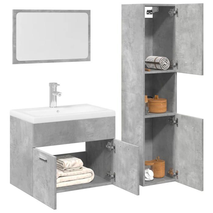 vidaXL Ensemble de meubles de salle de bain 3 pcs gris béton 3324868