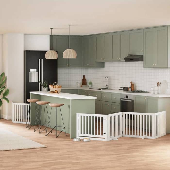 Comparer les prix de vidaXL Barrière pour chien porte pliable 6panneaux blanc bois peuplier, barrière pour animaux de compagnie, barrière pour 3155673