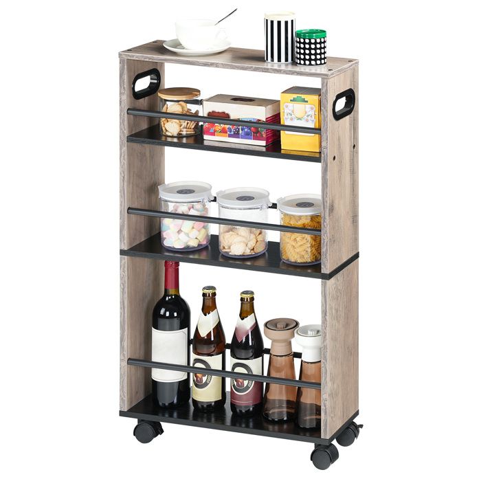 Chariot de service - HOOBRO - Desserte de cuisine - 4 niveaux - Roulettes verrouillables-45 x 15 x 80 cm-Grège