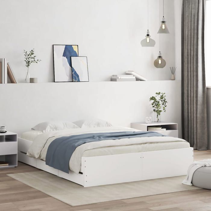 Cadre de lit avec tiroirs-Lit adulte double sans matelas blanc 140x190 cm