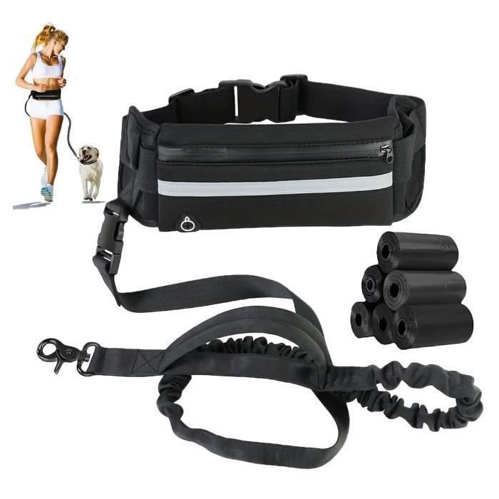 Comparer les prix de Laisse Canicross Main Libre pour Chien Noir - 160-220cm - Anti-tirons et Rflchissant noir LAISSE