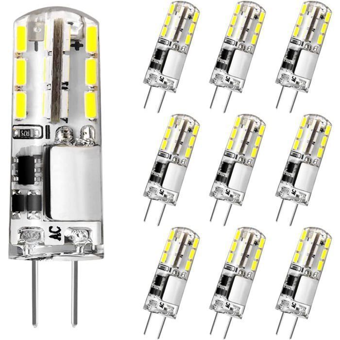 Lot de 10 Ampoules G4 LED 2W (équiv. 20W) 6000K Blanc froid 180 lm 12V Silicone 36×10 mm