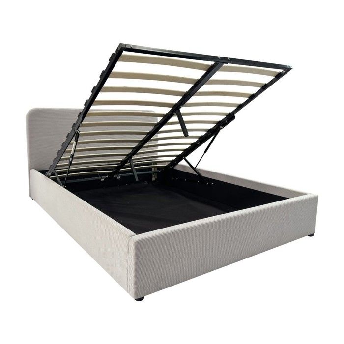 CALICOSY - Lit coffre 140x190 cm en velours côtelé beige avec tête de lit et sommier - LIVY - Beige CALICOSY - Lit coffre 140x190 cm en velours côtelé beige avec tête de lit et sommier - LIVY - Beige