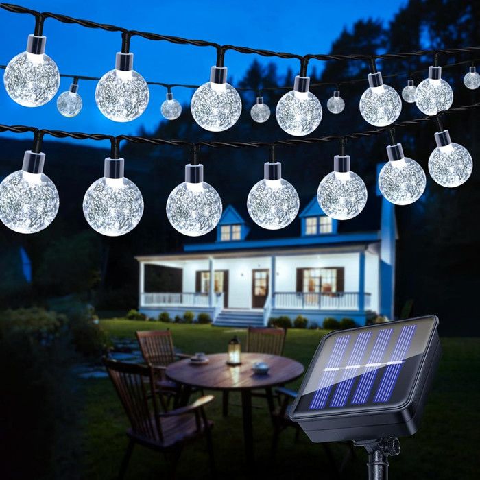 Rosnek Guirlande Lumineuse Solaire Extérieure 5m 20LED avec 2 modes Lampe Blanc Jardin IP65 Étanche pour Noël Fête Décor