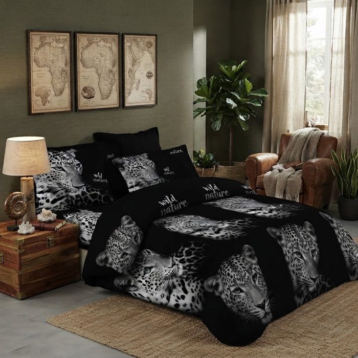 Parure de lit 6 pièces Wild Léopard 240 x 260 cm noir