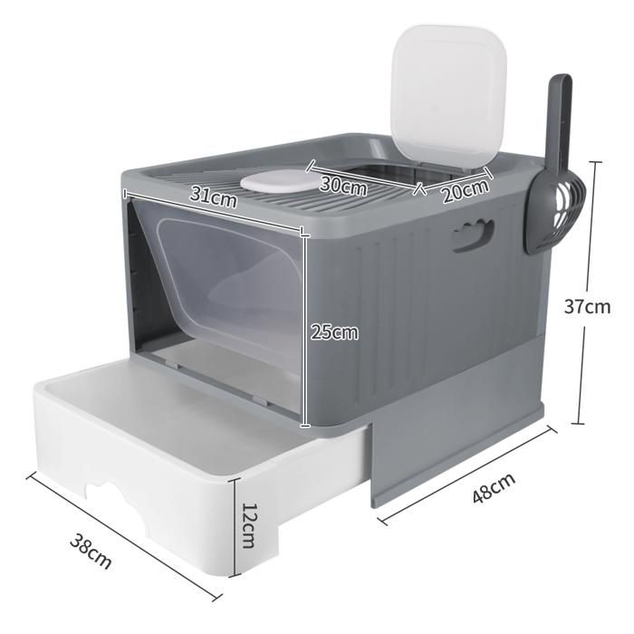 Comparer les prix de Bac à litière pour chat - design à tiroir - utilisation efficace de lespace - facile à nettoyer gris 48*37*38cm