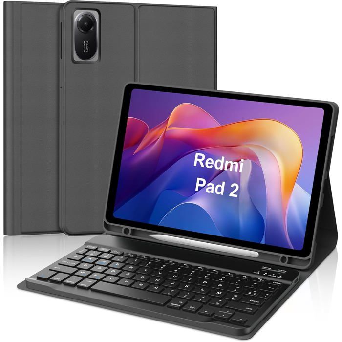 Français Coque Clavier pour Xiaomi Redmi Pad SE/Redmi Pad 2 11 Étui Keyboard Bluetooth Magnétique Détachable Clavier Noir
