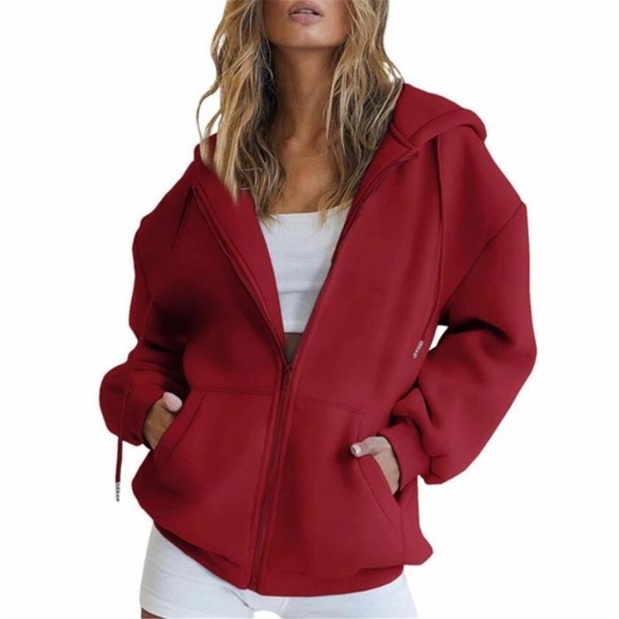 Sweat-Shirt de Sport Veste Sweat à Capuche Sport Femme Grande Taille Sweatshirt Automne Hoodie Avec Poche Ample Survêtement Rouge