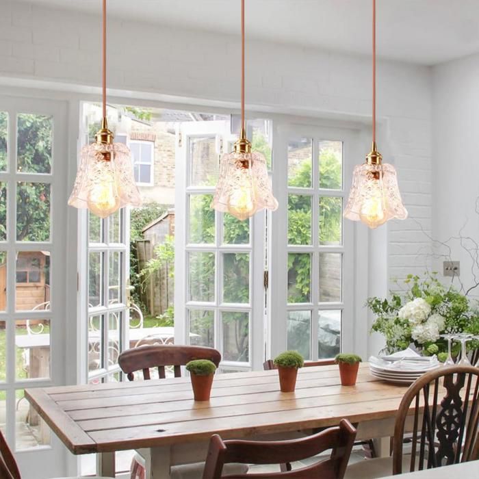 iDEGU 3pcs Suspension Luminaire en Verre Lampe Suspendue Industriel Vintage E27 Finition en Laiton Lustre Style Chinois