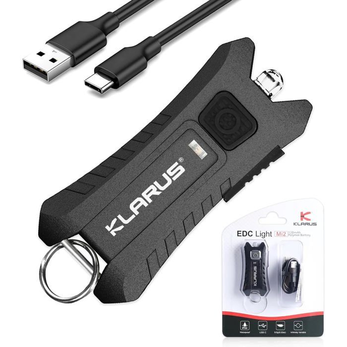 Mi2 Lampe torche porte-clés LED USB C rechargeable 40 lumens Petit porte-clés de poche léger alimenté par batterie Bulid-in