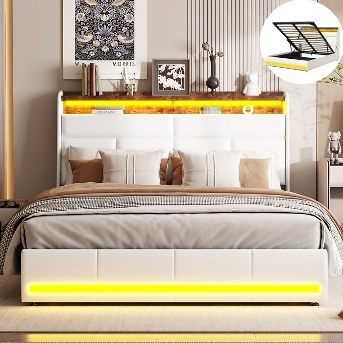 Cadre De Lit Noir Avec Coffre De Rangement Intégré -160x200 Cm