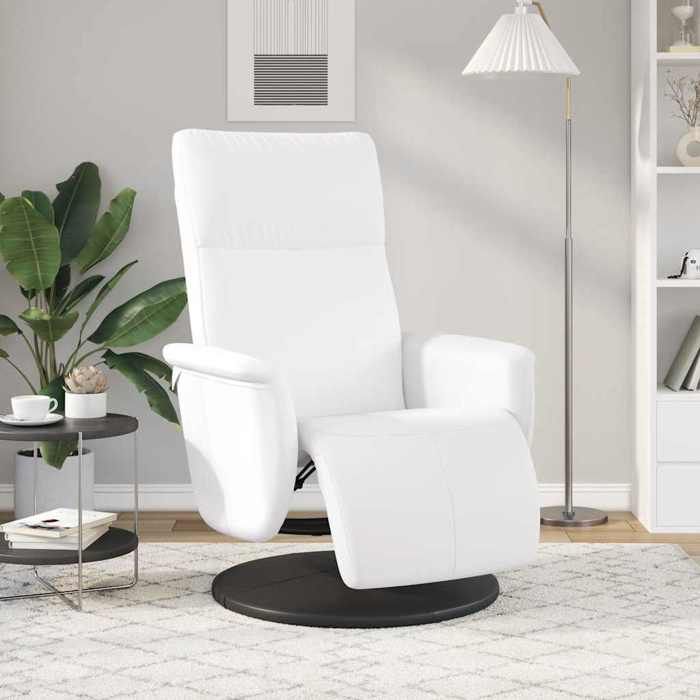 NEUF Fauteuil inclinable - BURKE - Chaise Pour salon - avec repose-pieds blanc similicuir LL3736
