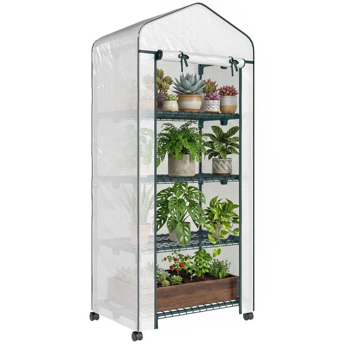 Serre de jardin - Outsunny - 4 niveaux - bâche amovible PE de haute densité - châssis tubulaire en acier - 69 x 50 x 165 cm - blanc
