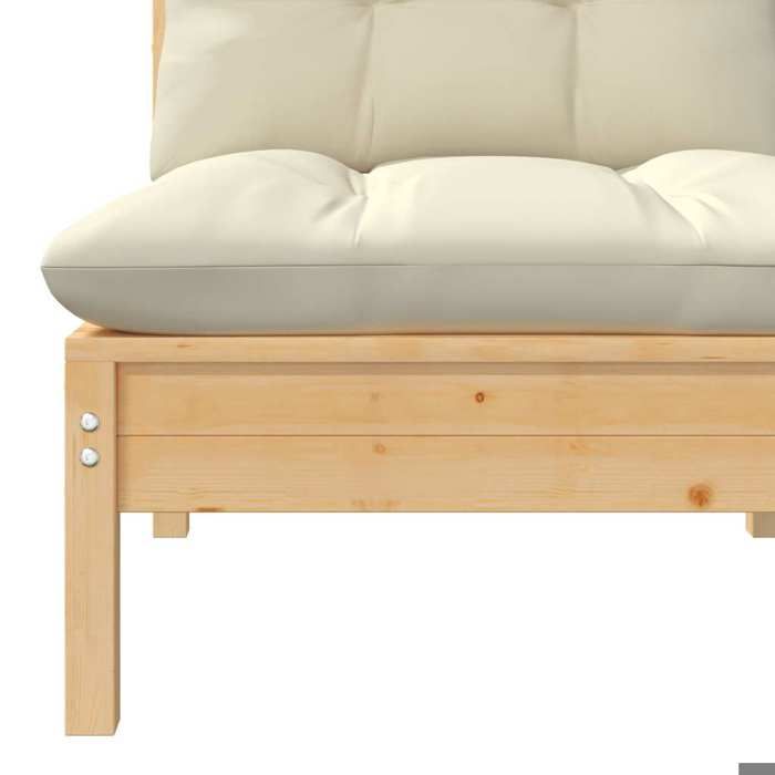 Canapé de jardin en bois de pin - WIENS - Coussins crème - Bois de pin massif - 63.5x63.5x62.5 cm - Modulaire
