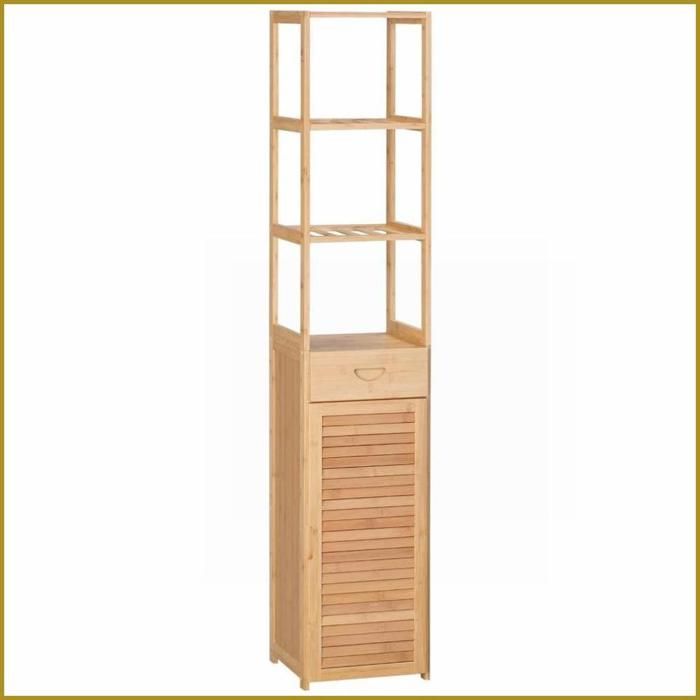 Badezimmerschrank Bambou - kleankin - 3 Ablagen + Schublade + Schrankfach - Naturholz