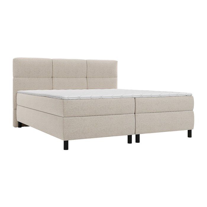 Ensemble complet boxspring tête de lit capitonnée + sommiers + matelas + surmatelas - 2 x 80 x 200 cm - Tissu - Beige - LODI de Ensemble complet boxspring tête de lit capitonnée + sommiers + matelas + surmatelas - 2 x 80 x 200 cm - Tissu - Beige - LODI de