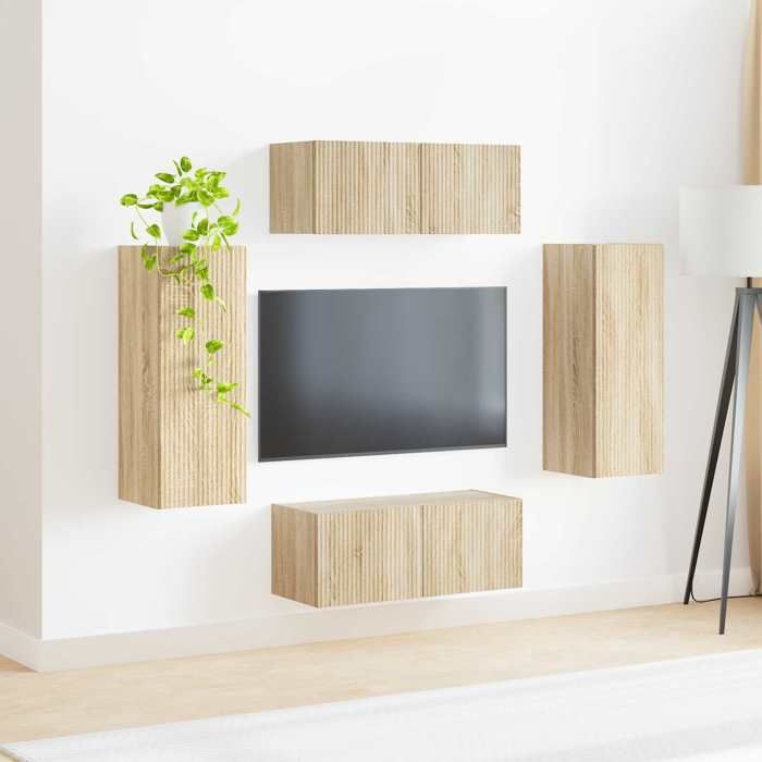 SALE Janvier MODERNE Cabinet TV - MGH - Unité murale de TV 4 pcs - Armoire HIFI - Chêne Sonoma 78.5x31x29.5 cm TT2584