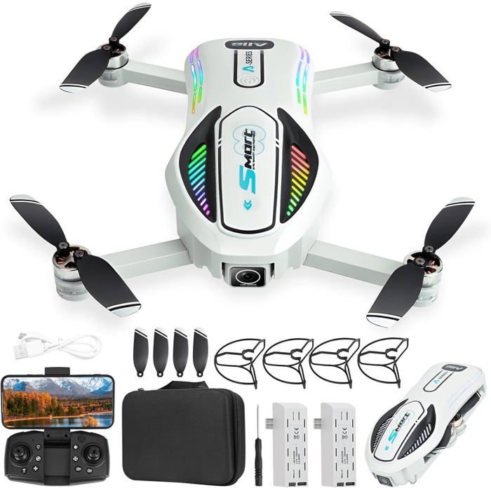 Mini Drone Avec Camera Drone 4K Mini Pliable Avec 2 Caméras Et Évitement D' Obstacles - GuKKK FPV WiFi Pour Débutants, 2 Batteries Incluses