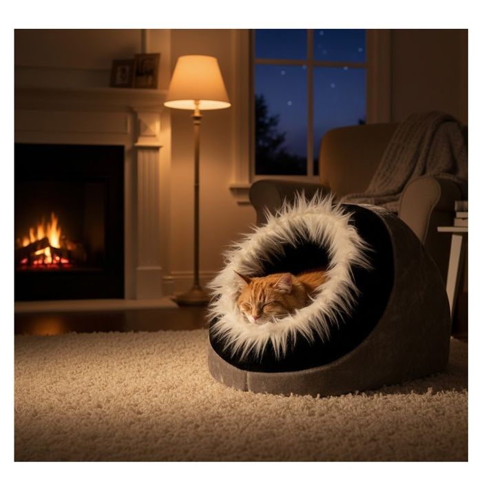 Panier grotte pour chat Pasha gris et noir