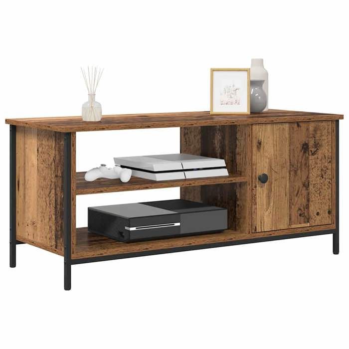 [70177]Meuble TV - TABLE TV  Meuble HIFI de salon - Bois Ancien 100x40x45 cm Bois dingénieriePoids:18.14 Kg