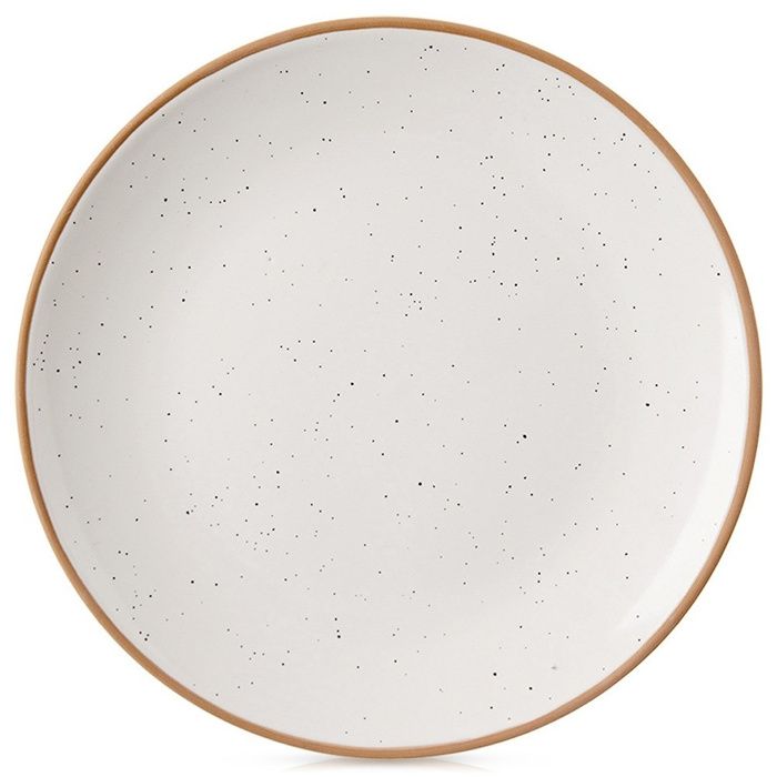 Assiette plate en céramique - Orion - 27 cm - Beige - Motif moucheté - Bord en grès - Convient au lave-vaisselle