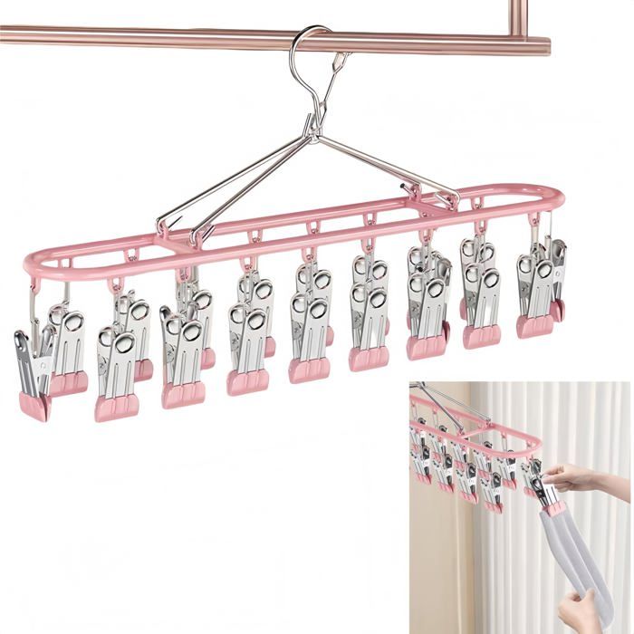 Portant à vêtements en métal avec clips en acier inoxydable pour vêtements et chaussettes portant à linge avec 20 clips