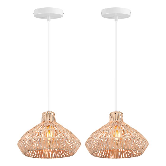 Suspension Luminaire - SMOTOP - Vintage industriel - Métal & bambou - 2xE27 Ø32 cm