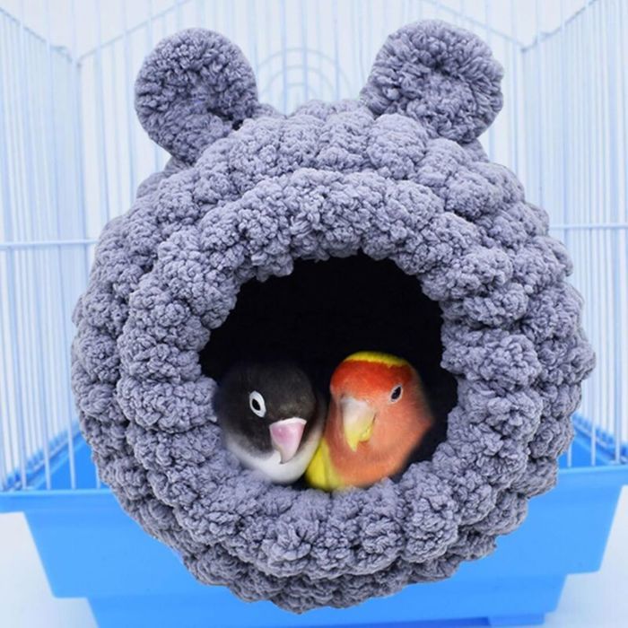 Nid dhiver chaud pour perroquet nid douillet en peluche gris pour conures calopsittes perruches inséparables et petits animaux