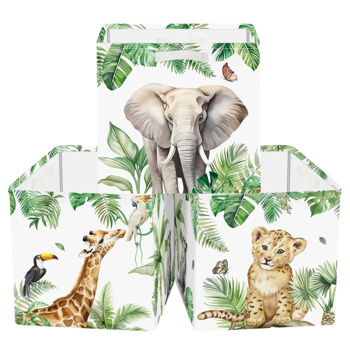 Lot de 3 Boite Rangement Tissu Femmes Animaux Jungle Cube de Rangement Pliable Filles Panier Kallax pour Salle d BOITE DE RANGEMENT
