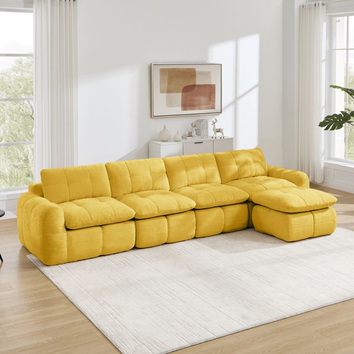 Canapé modulable Compressé dangle 4 places-Canapé lit convertible en forme de L mousse haute densité 32D Jaune