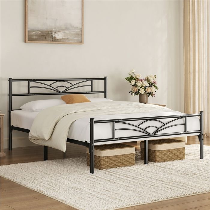 Cadre Lit Métal 160x200 cm Tête Nuage Lattes Métal Grand Rangement Sous Lit Idéal Invité Noir YAHEETECH Cadre Lit Métal 160x200 cm Tête Nuage Lattes Métal Grand Rangement Sous Lit Idéal Invité Noir YAHEETECH