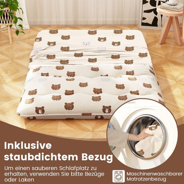 140 x 200 cm Matelas futon japonais matelas de sol enroulable pour chambre camping et enfants