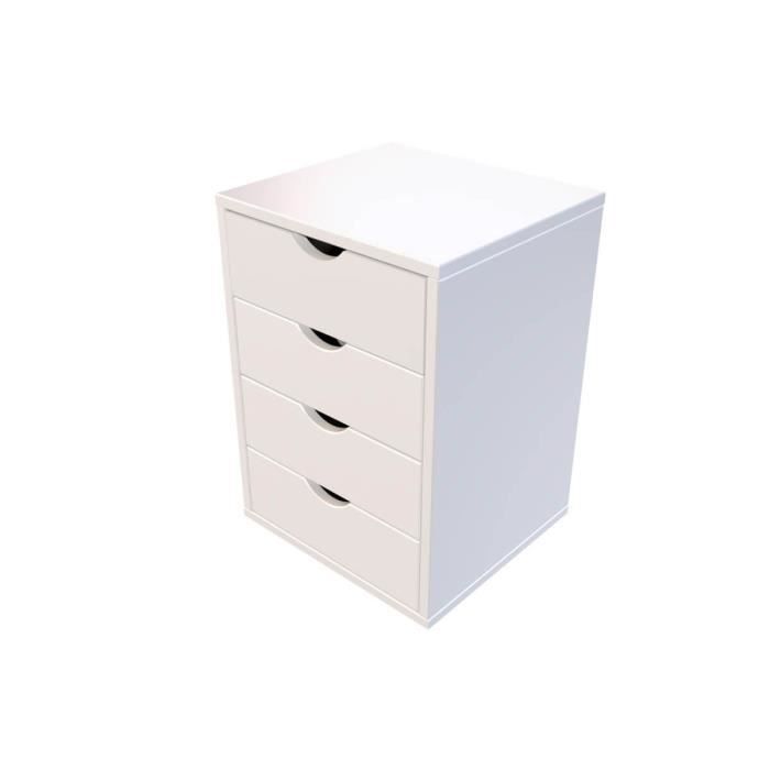 meuble de rangement - abc meubles - caisson 4 tiroirs bois massif - blanc - 60x43.2x40 cm