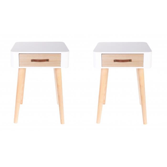 tables de chevet - lot de 2 tables de chevet 1 tiroir - 35 x 35 x 48 cm - bois - blanc