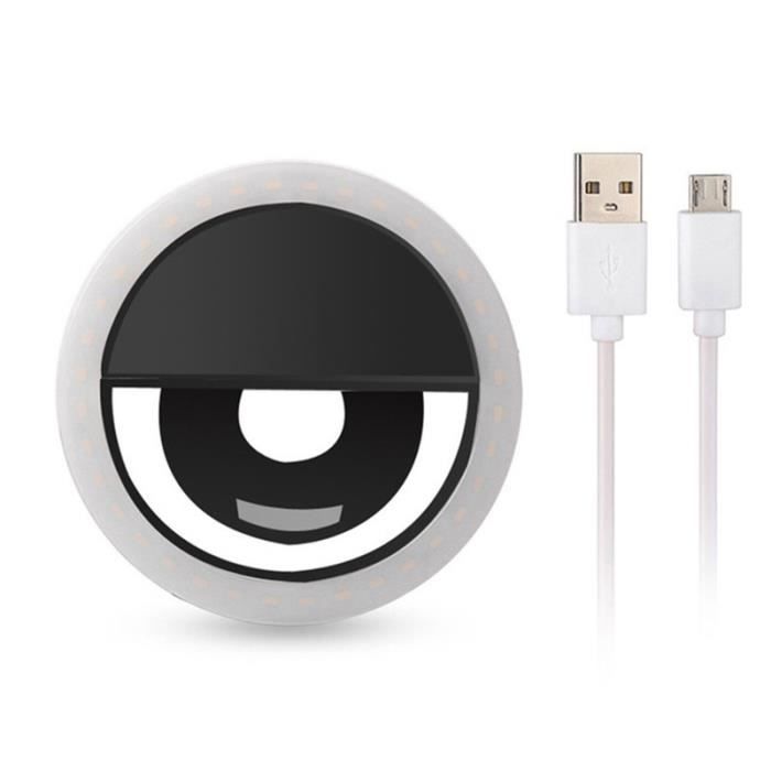 Noir-Anneau lumineux Led avec chargeur USB pour téléphone portable, lampe  pour Selfie, compatible avec iPhone