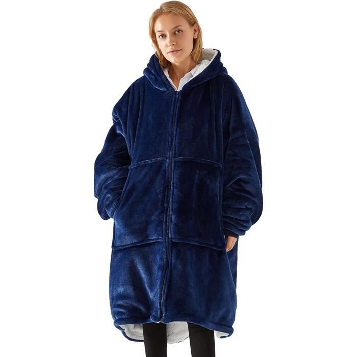 Plaid Pull Sweat à Manche - Sweat à Capuche Super Doux et Confortable avec Zippé - Grandes Poches Peignoir Chaud en Flanelle -