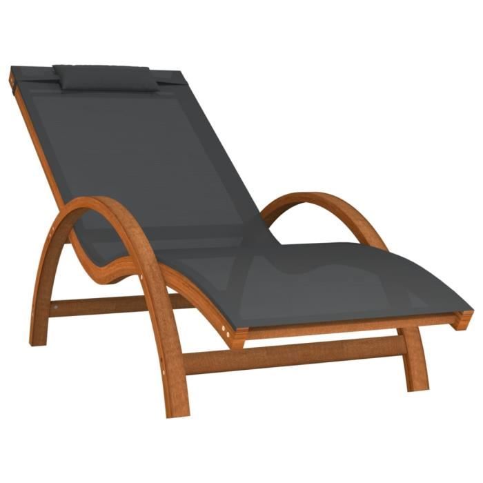 gxuke-tk chaise longue avec coussin gris textilène/bois massif peuplier 84530