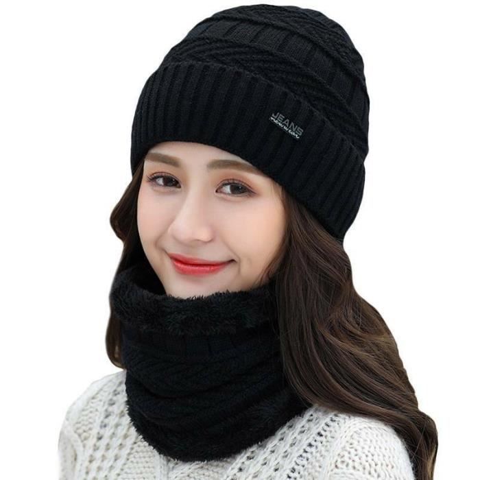 Yutdeng Ensemble Bonnet Chaud Cozy Écharpe Tricot Bonnet Chapeau avec Protection du Visage et Protège-Cou d/'hiver Cache-Cou Ensemble Polaire Epais Homme Femme Plein Air