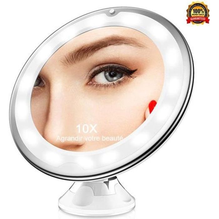 Miroir de maquillage avec éclairage et grossissement Miroir cosmétique avec lumière LED Miroir de table lumineux pour le maquillage Miroir rond de salle de bain éclairé blanc Miroir sur pied 18,5 cm