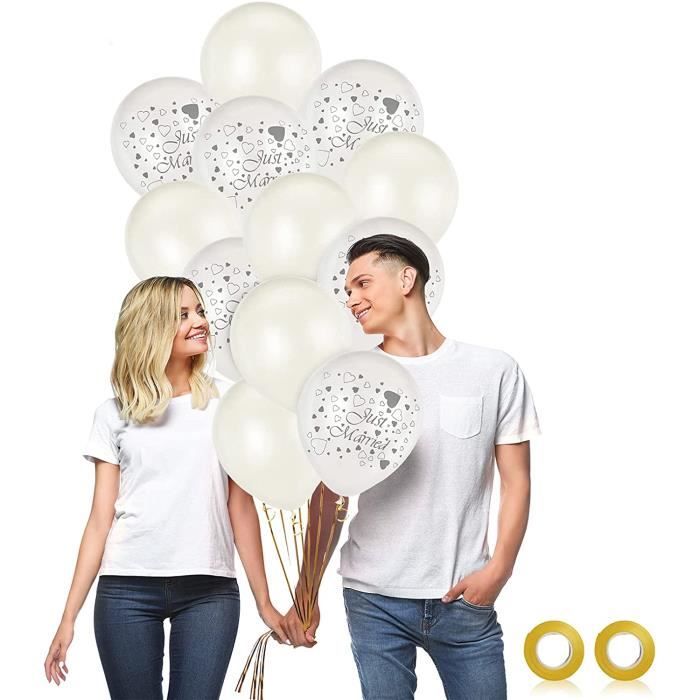 18 Stück Hochzeitsballons 12 Zoll - Just Married Mit Eukalyptus Design Weiß