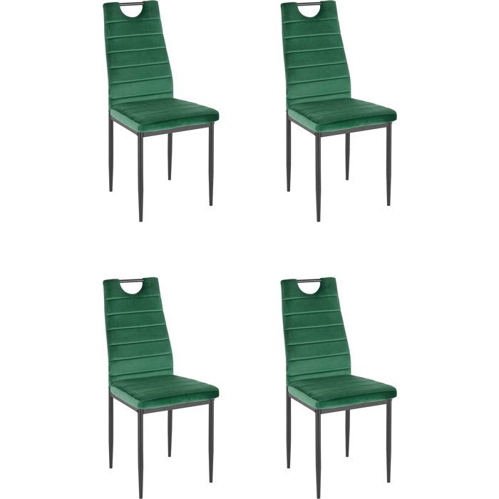 Lot de 4 chaises de salle à manger en velours vert foncé Lot de 4 chaises de salle à manger en velours vert foncé