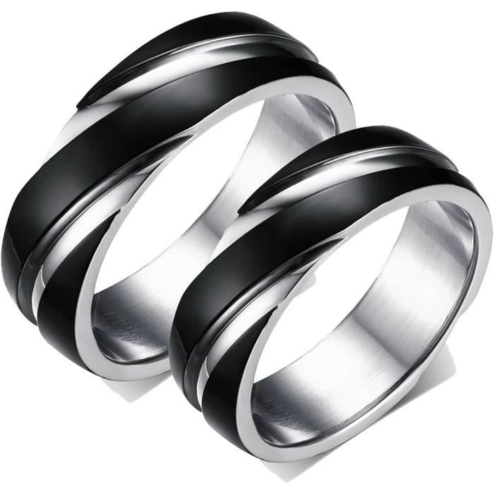 Bague Couple Personnalise Anneaux Inox Couple Bague Argent Noir 6Mm Taille 49 Et Taille 64 Cadeau Saint Valentin Pour Femm u4874 Achat Vente boucle d oreille Bague Couple Personnalise Anneaux Inox Cou...