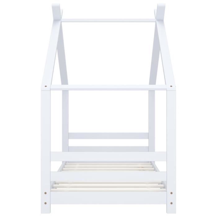 Lit enfant cabane en bois de pin massif blanc 80x160 cm - JIL - Sommier à lattes - A monter soi-même