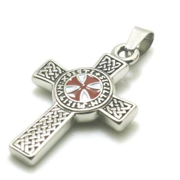 PiercingJak Collier Pendentif Croix Des Templiers Croisé Armure De Dieu