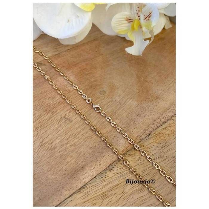 Chaîne Maille Grain De Café 5mm X 50cm - Or Jaune 18k Plaqué - Marque Bijouxia, Neuf Avec étiquettes