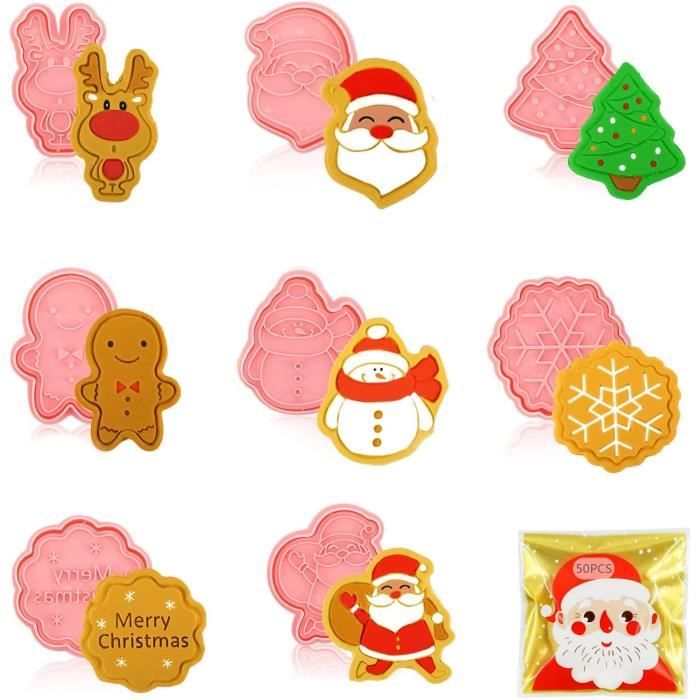 JFAN 8 Pièces Emporte Pièces 3D Halloween Noël Gâteaux Plastique Moule Ustensile Pâtisserie Cuisine Maison Fondant Emporte Cookie Tarte,M