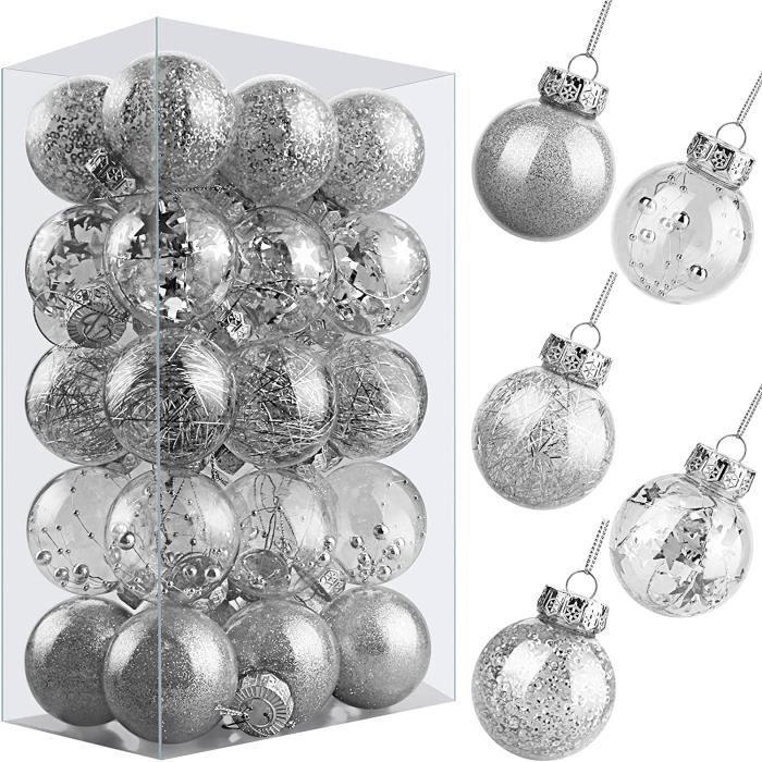 LIWI-Boule de Noel Argent pour Decoration Noel Sapin 6cm 30pcs, Boules 