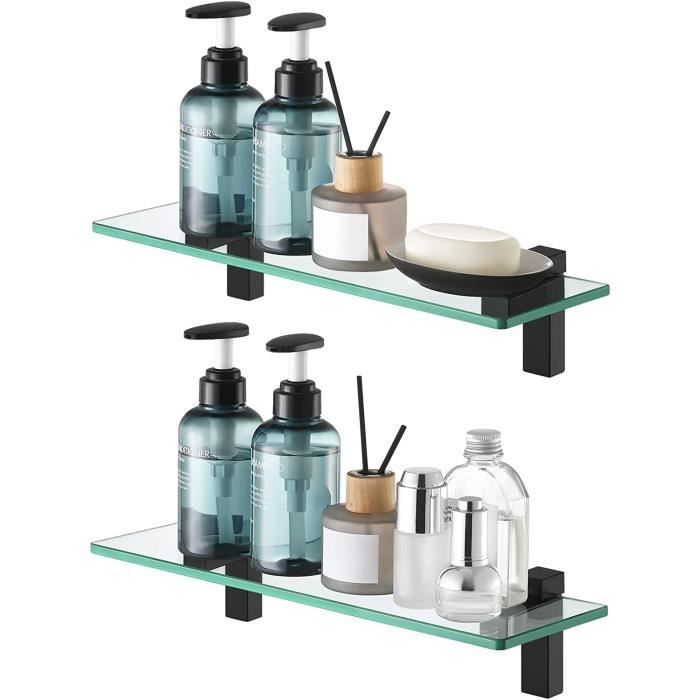 Étagère Salle Bain Verre Trempé 8mm KES - 2 Niveaux Aluminium