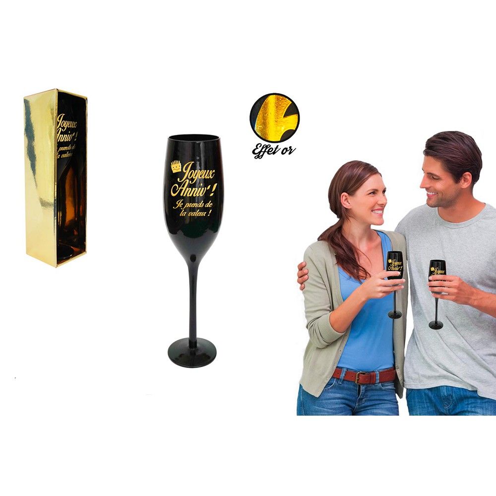 Flute Champagne Joyeux Anniv Noire Effet Or Cdiscount Maison